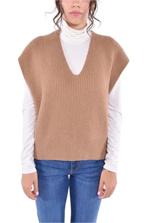 KANGRA CASHMERE Truien, Dames, Bruin, S, Wol, Geribbeld Wol Gilet