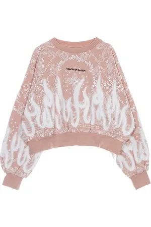 Vision Of Super Sweatshirts & Hoodies, Dames, Roze, XS, Katoen, Bandana Print Crop Hoodie Sweatshirt
