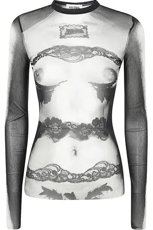 Jean Paul Gaultier Tops, Dames, Veelkleurig, S, Gedrukte Mesh Lange Mouw Top