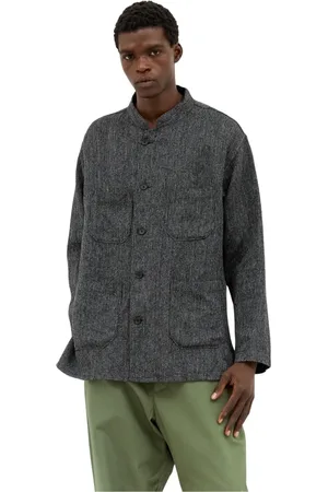 ENGINEERED GARMENTS Jassen, Heren, Grijs, S, Linnen, Gestreepte Linnen Hemd met Kraag