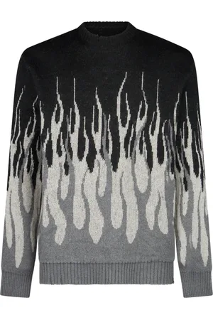 Vision Of Super Truien, Heren, Veelkleurig, L, Flames Jacquard Jumper Sweater Zwart/Grijs