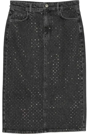 Twin-Set Rokken, Dames, Zwart, M, Denim, Denim Rok met Strass Applicaties