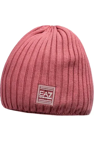 EA7 Accessoires, Dames, Roze, L, Katoen, Roze Beanie met Logo Plaque