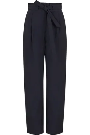 Emporio Armani Broeken, Dames, Blauw, L, Polyester, Blauwe Broek met Hoge Taille
