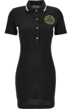 VERSACE Kleedjes, Dames, Zwart, S, V-Emblem Sweaters