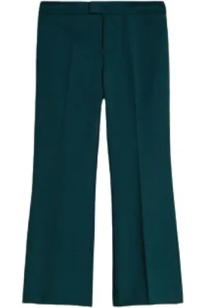 Twin-Set Broeken, Dames, Groen, S, Wol, Donkergroene Flared Cropped Broek