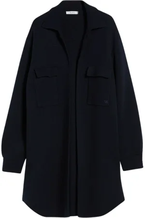 Max Mara Jassen, Dames, Blauw, M, Wol, Oversized Wollen Jas met Details