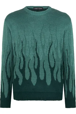 Vision Of Super Truien, Heren, Groen, XL, Jacquard Flames Trui Groen