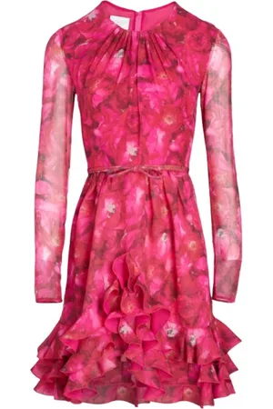 Giambattista Valli Kleedjes, Dames, Roze, S, Zijden Fuchsia Print Jurk