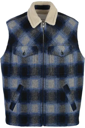 Isabel Marant Jassen, Heren, Blauw, L, Wol, Kiraneo Vest met Rits en Imitatie Shearling Voering