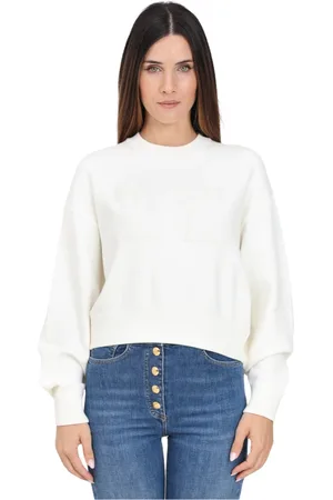 Elisabetta Franchi Truien, Dames, Wit, S, Polyester, Cropped Crewneck Sweater Ivory