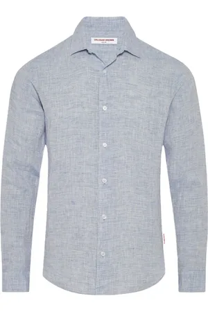 Orlebar Brown Overhemden, Heren, Grijs, S, Navy White Gestreept Casual Overhemd