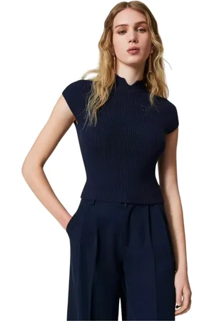 Twin-Set Blouses & Shirts, Dames, Blauw, S, Polyester, Gebreide Viscose Korte Mouw Trui