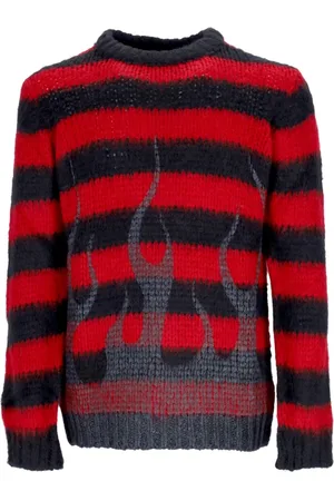 Vision Of Super Truien, Heren, Rood, L, Wol, Zwarte Vlammen Oversize Crew Neck Sweater