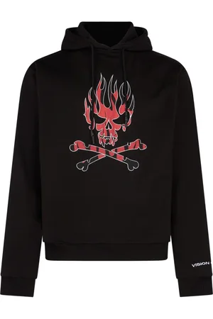 Vision Of Super Sweatshirts & Hoodies, Heren, Zwart, XL, Katoen, Skull Print Lichtgewicht Hoodie Zwart/Rood
