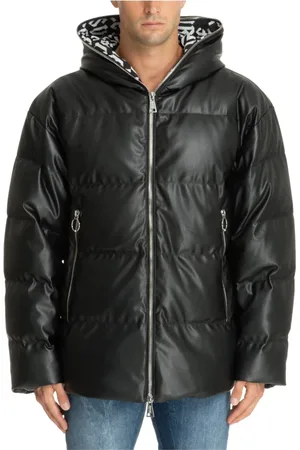 VERSACE Jassen, Heren, Zwart, M, Polyester, Logo Down Jacket met Ritssluiting