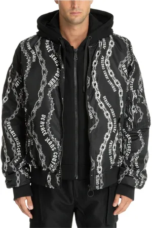 VERSACE Jassen, Heren, Zwart, S, Abstract Multicolor Donsjack Koord Rits