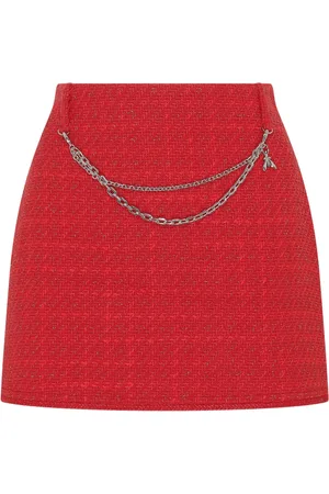 Patrizia Pepe Rokken, Dames, Rood, M, Tweed, Rode Tweed Mini Rok met Afneembare Ketting