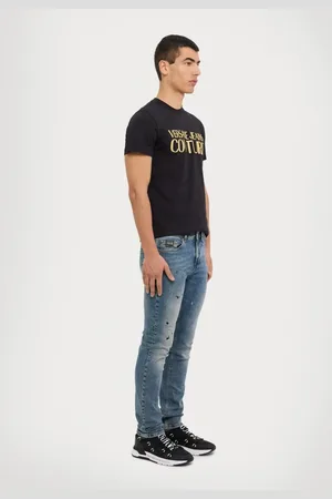 VERSACE Jeans, Heren, Blauw, W35, Denim, Blauwe Slim Jeans Milano Beschadigd