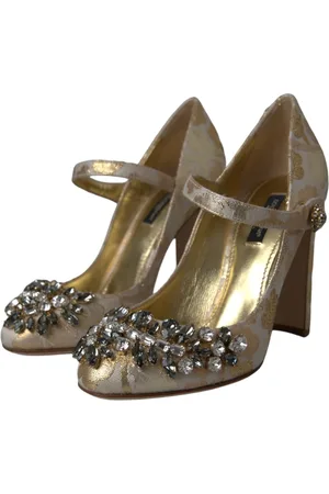 Dolce & Gabbana Schoenen, Dames, Geel, 35 1/2 EU, Gouden Jacquard Mary Janes Pumps Schoenen