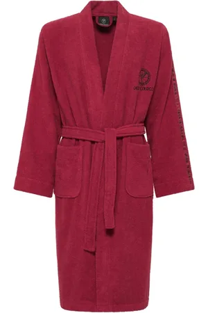 Carlo Colucci Nachtkleding & Lounge, Heren, Rood, L, Katoen, Kimono Stijl Geborduurde Badjas