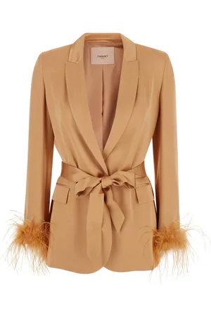 Twin-Set Jassen, Dames, , S, Satijn, Peak Revers Jas Veren Manchetten