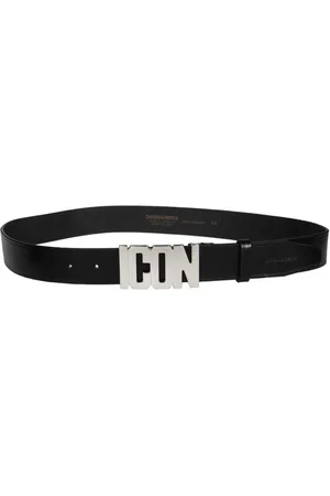 Dsquared2 Accessoires, Heren, Zwart, 95 CM, Leer, Icon leren riem met zilverkleurige metalen gesp