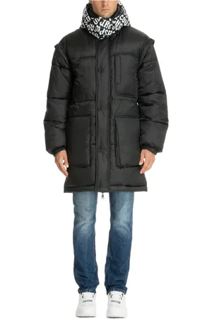 VERSACE Jassen, Heren, Zwart, M, Polyester, Gewatteerde jas met capuchon en logo