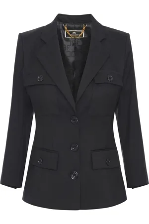 Elisabetta Franchi Jassen, Dames, Zwart, M, Wol, Zwarte Blazer met Puntige Revers