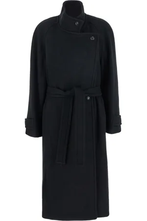 Low Classic Mantels, Dames, Zwart, M, Wol, Zwarte Wol Wrap Jas