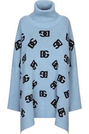 Dolce & Gabbana Truien, Dames, Blauw, S, Stijlvolle Poncho met Uniek Ontwerp