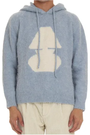 Autry Sweatshirts & Hoodies, Heren, Blauw, M, Heldere Blauwe Jacquard Sweater Hoodie