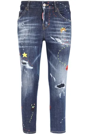 Dsquared2 Jeans, Dames, Blauw, 3Xs, Katoen, Stijlvolle cropped jeans met distressed details