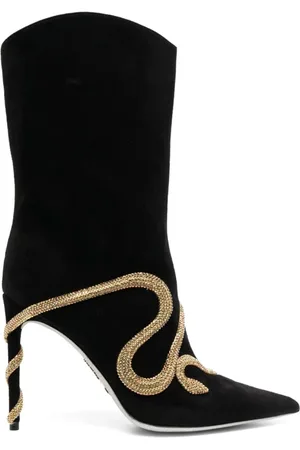 RENE CAOVILLA Schoenen, Dames, Zwart, 38 EU, Zwarte Leren Enkellaarzen