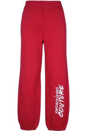 VERSACE Broeken, Dames, Rood, XS, Katoen, Bedrukte katoenen sweatpants