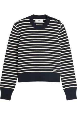 Ami Truien, Heren, Blauw, L, Katoen, Blauwe Gestreepte Trui met Knoopdetails