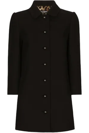 Dolce & Gabbana Mantels, Dames, Zwart, L, Wol, Logo Jas in Zwart Wollen Mix