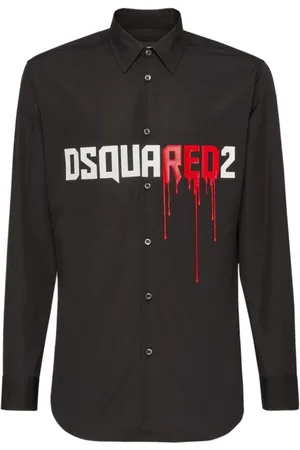 Dsquared2 Overhemden, Heren, Zwart, M, Katoen, Logo Print Katoenen Overhemd