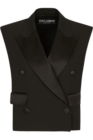 Dolce & Gabbana Jassen, Dames, Zwart, XS, Wol, Zwarte Mouwloze Double-Breasted Wollen Jas
