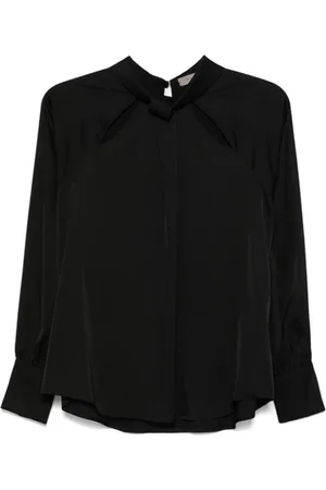 D.EXTERIOR Blouses & Shirts, Dames, Zwart, L, Satijn, Zwarte Satijnen Blouse met Elegante Details