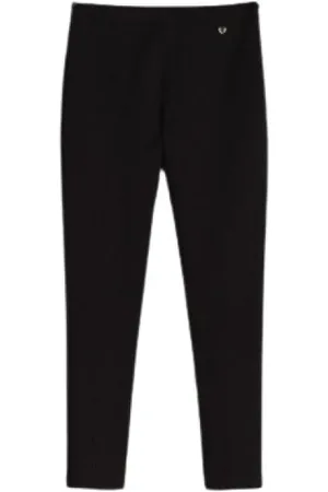 Twin-Set Broeken, Dames, Zwart, S, Geribbelde Leggings met Zijrits