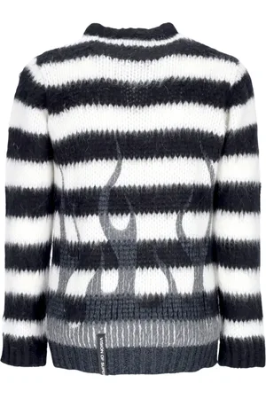 Vision Of Super Truien, Heren, Veelkleurig, XL, Wol, Zwarte Vlammen Oversize Crew Neck Sweater