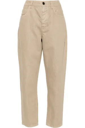 Brunello Cucinelli Broeken, Dames, Bruin, S, Katoen, Koffiebruine Cropped Slim Jeans
