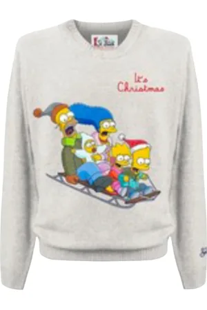 MC2 SAINT BARTH Truien, Heren, Wit, L, Kasjmier, Kerst Jacquard Trui The Simpsons