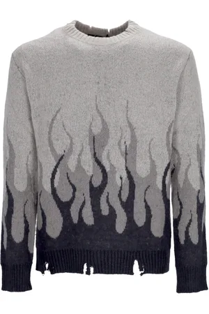 Vision Of Super Truien, Heren, Grijs, L, Flames Crew Neck Sweater Oversize Fit