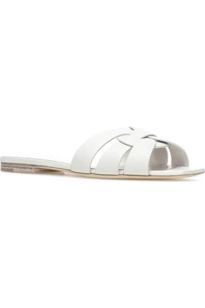 Saint Laurent Schoenen, Dames, Wit, 36 EU, Leer, Slides Sandalen Zwart Leer