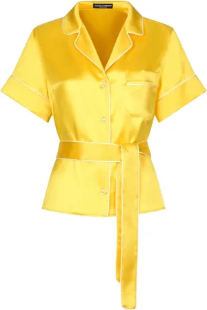 Dolce & Gabbana Blouses & Shirts, Dames, Geel, XS, Zijden overhemd met ceintuur