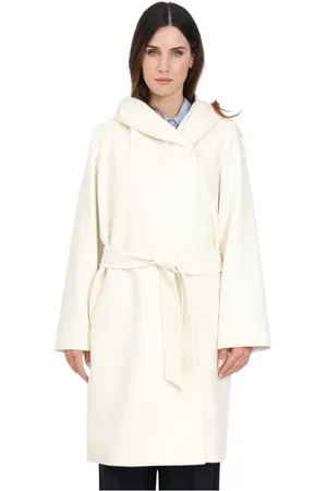 Max Mara Mantels, Dames, Wit, S, Wol, Crème Wollen Wikkeljas met Capuchon
