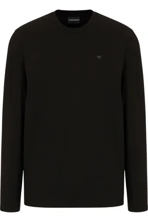 Emporio Armani Tops, Heren, Zwart, S, Katoen, Lange mouw katoenen jersey T-shirt