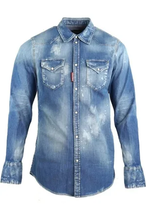 Dsquared2 Overhemden, Heren, Blauw, S, Denim, Blauwe Denim Overhemd met Lange Mouwen